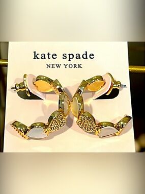 NEW - Kate Spade Gold Mother of Pearl Heart Hoop Earrings